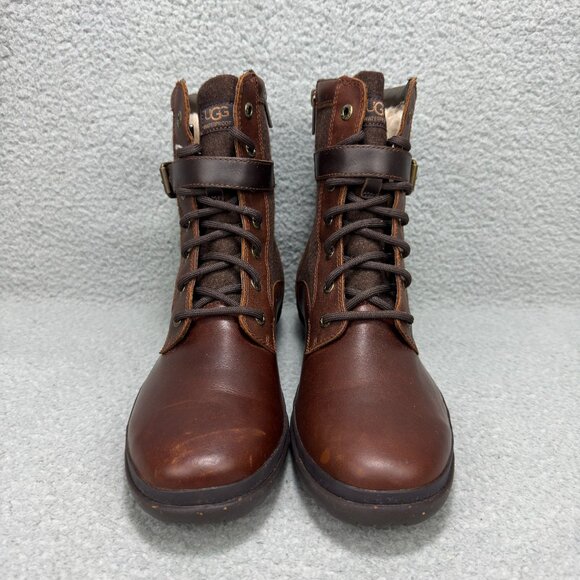 UGG Boots Womens 10 Shoes Brown Kesey Waterproof Shearling Zipper Ankle Booties - Picture 4 of 13